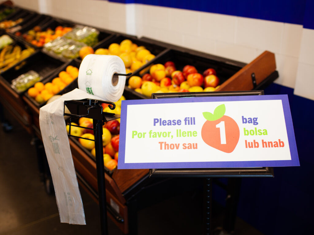 Please fill one produce bag sign next to produce